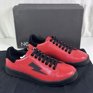 NIB Neil Barrett Tennis Trainer Thunderbolt In Red Leather Size Men EU 39 (US 6)